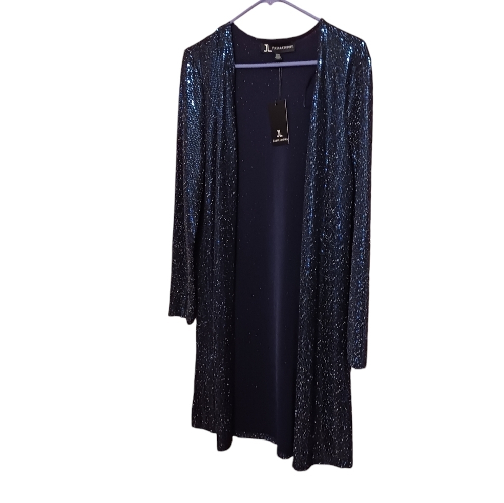 Jules & Leopold Blue Sequin Long Lightweight Open Sweater Jacket Ladies Med NWT